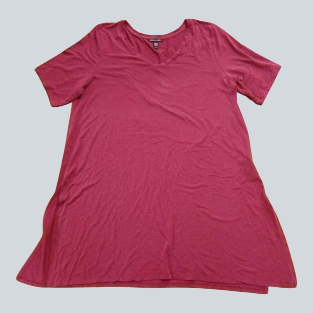 Eileen Fisher L V Neck Tunic Top Pink Tencel Lyocell Stretch Short Sleeve